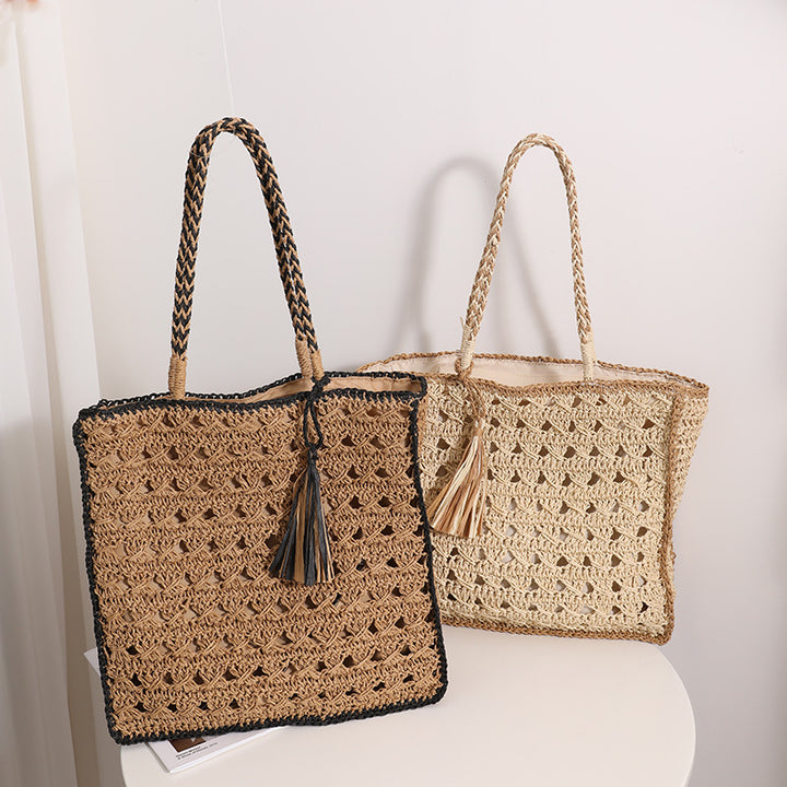 Handmade Macrame Tote Bag with Elegant Tassel Bowlift