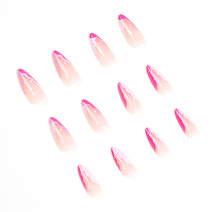 Artificial nail extensions with elegant glitter accent Bowlift