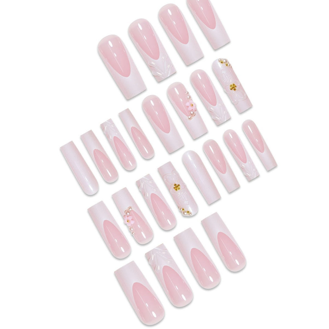 Decorative Floral Stiletto Press-On Nails Bowlift