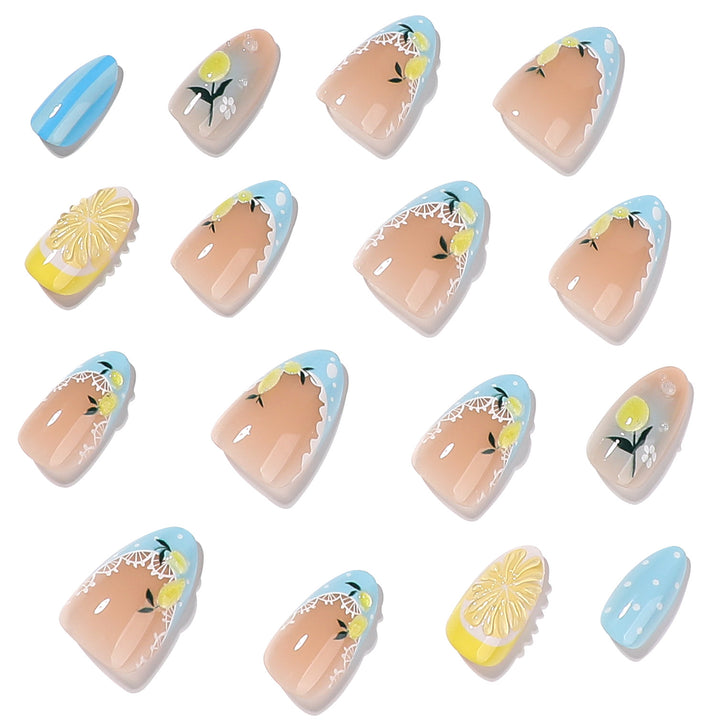 Artificial nail art with lemon and flower motifs Bowlift