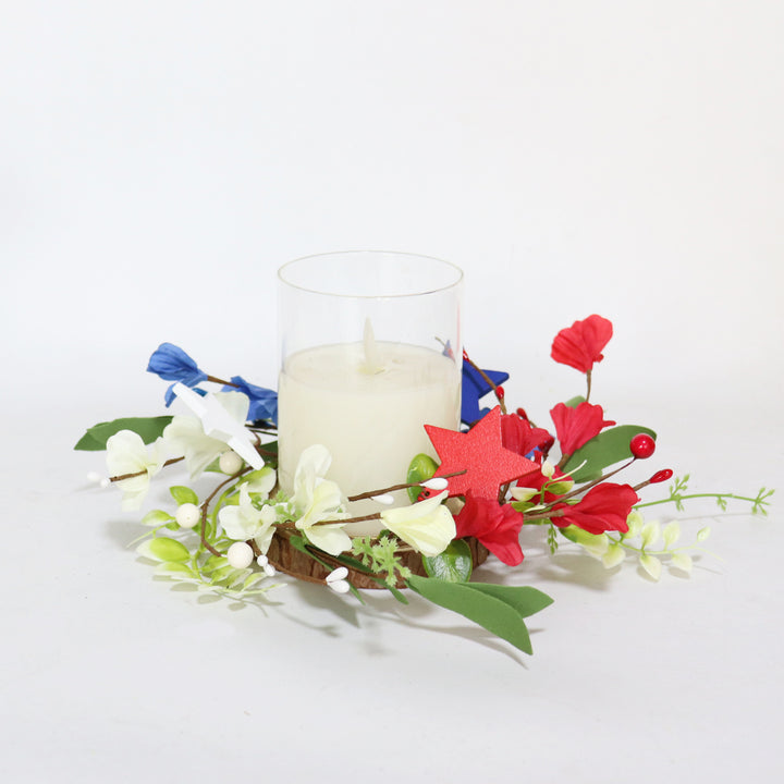 Unisex hand-crafted door wreath with wooden stars, artificial flowers, and flexible vine branch Bowlift