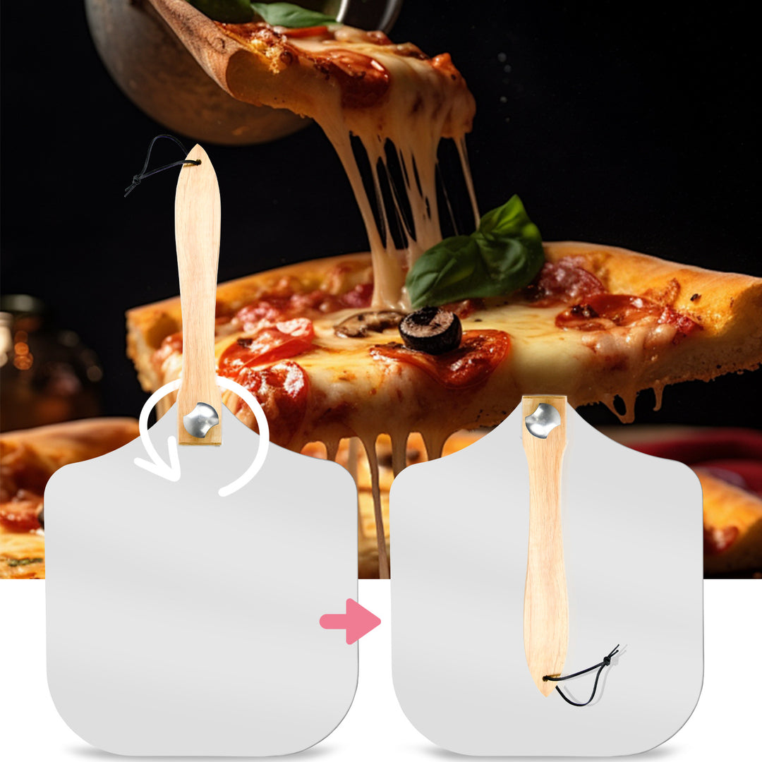professional pizza peel set with foldable beech wood handle, aluminum paddle and stainless steel rocker cutter Bowlift