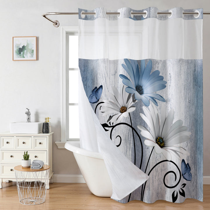 Floral Print Shower Curtain Bowlift