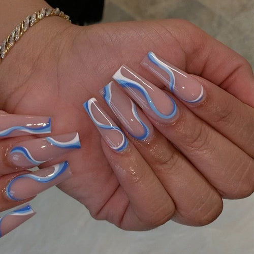 Creative Nail Extensions with Wave Pattern Bowlift
