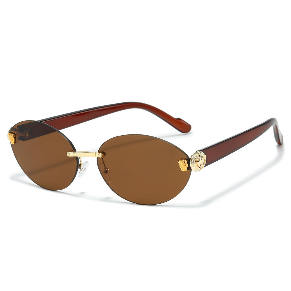 Designer Oval Frame Sunglasses with Decorative Accents Bowlift