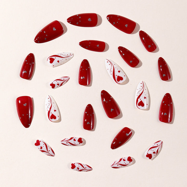 Decorative Heart-Accent Stiletto Nail Art Extensions Bowlift