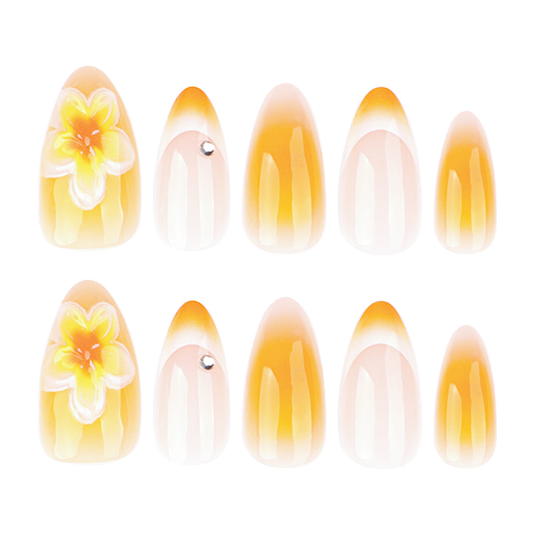 Artful nail extensions with delicate ombre effect and floral accents Bowlift