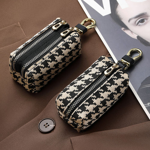 Double-Zippered Houndstooth Pattern Cosmetic Pouch Bowlift