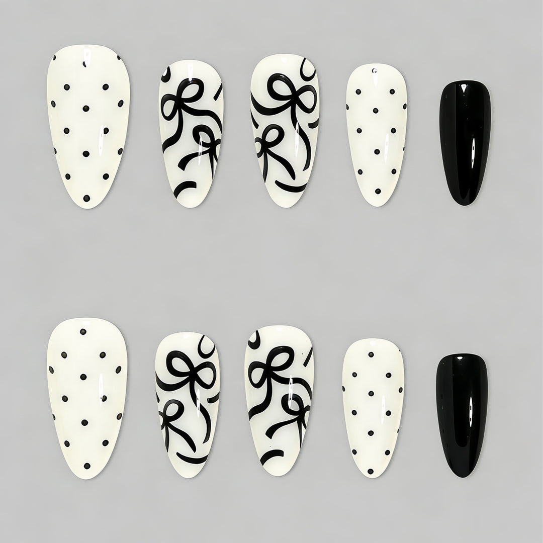 Artistic Press-On Nail Set with Bow Designs Bowlift
