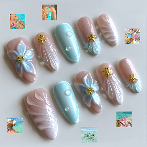Floral-Embellished Press-On Nail Set Bowlift