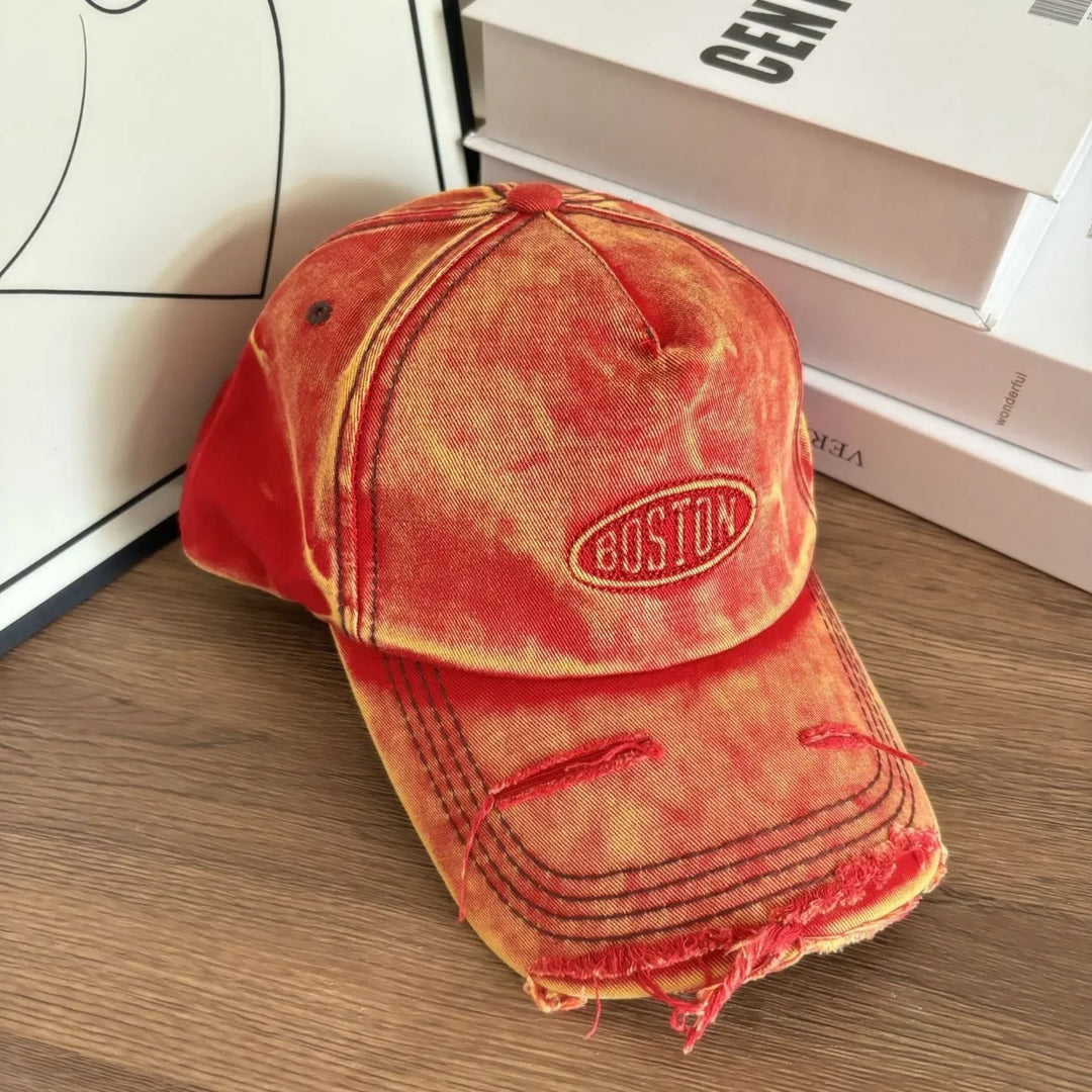Men's Distressed Denim Effect Baseball Cap Bowlift