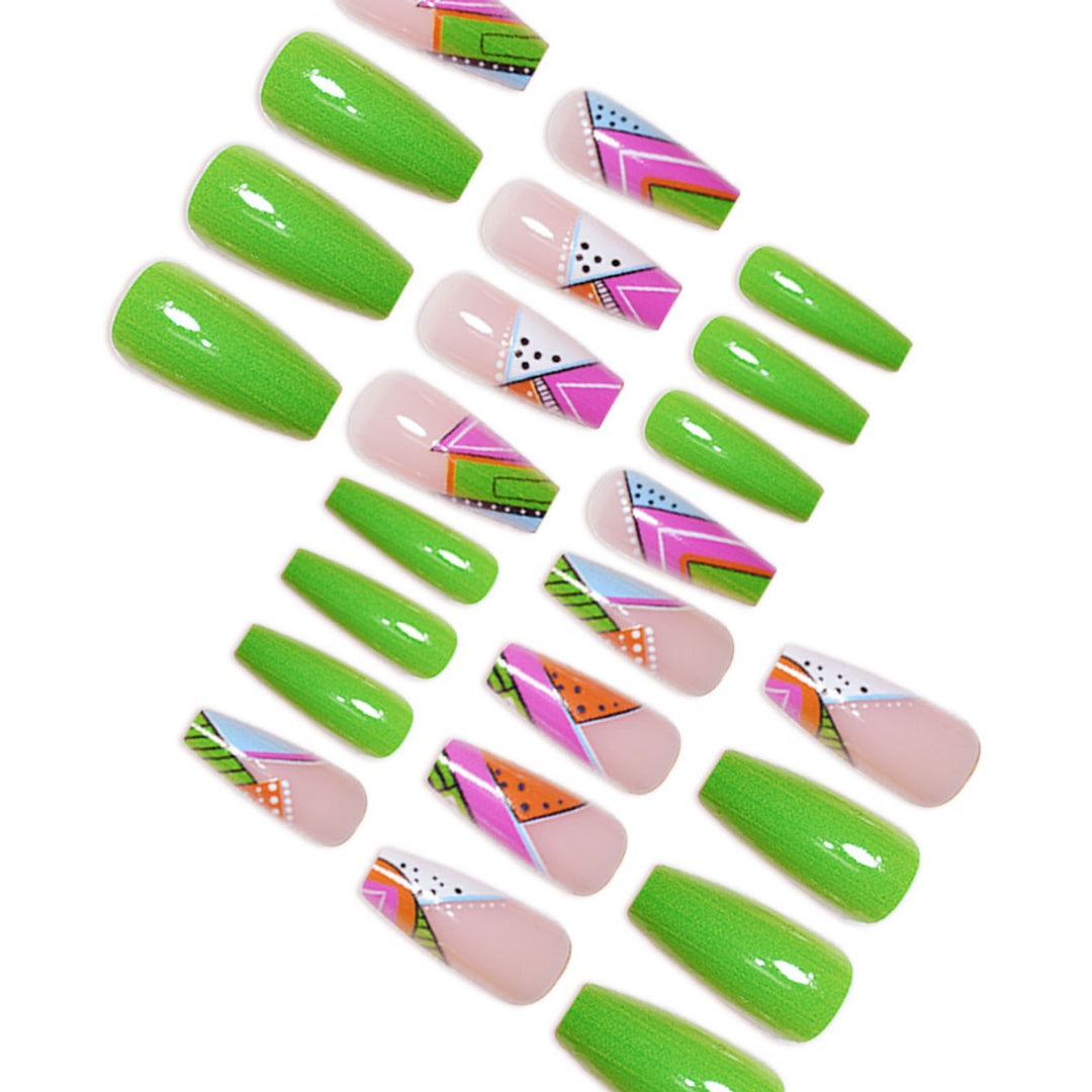 Artistic Neon Geometric Press-On Nail Art Extensions Bowlift