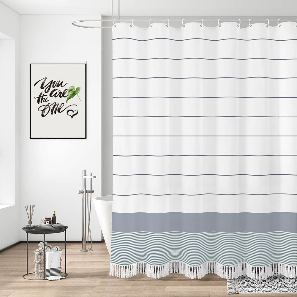 Striped Fabric Shower Curtain Bowlift