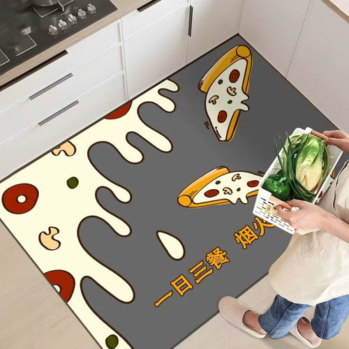 Playful Pizza-Themed Kitchen Mat