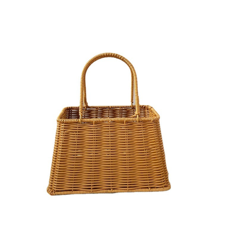 Women elegant braided basket with sturdy double handles Bowlift