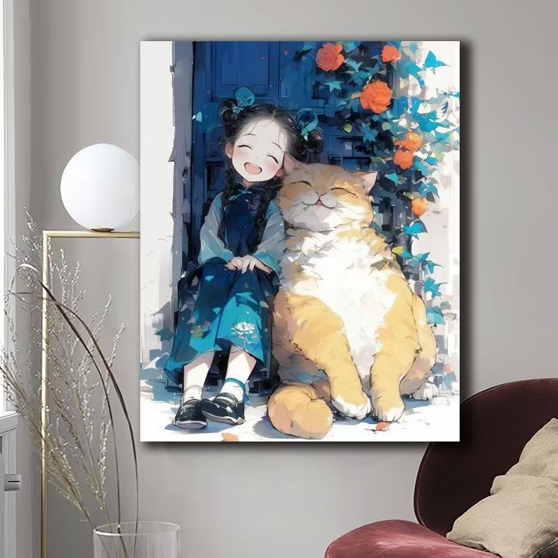 Illustrated Cat-Themed Wall Art Bowlift