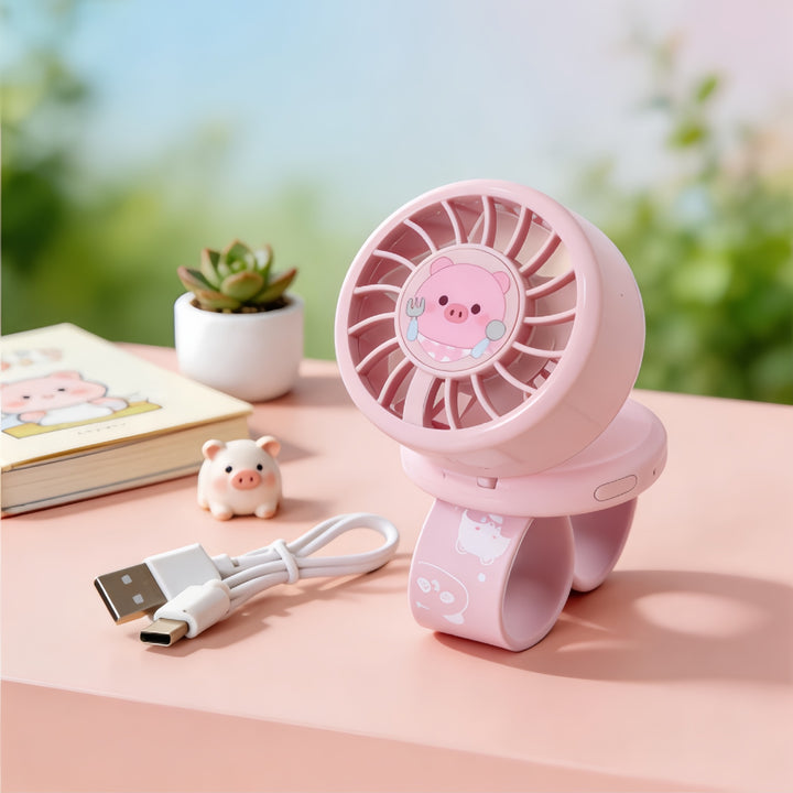 Ladies Portable Hand Fan with Childlike Design Bowlift