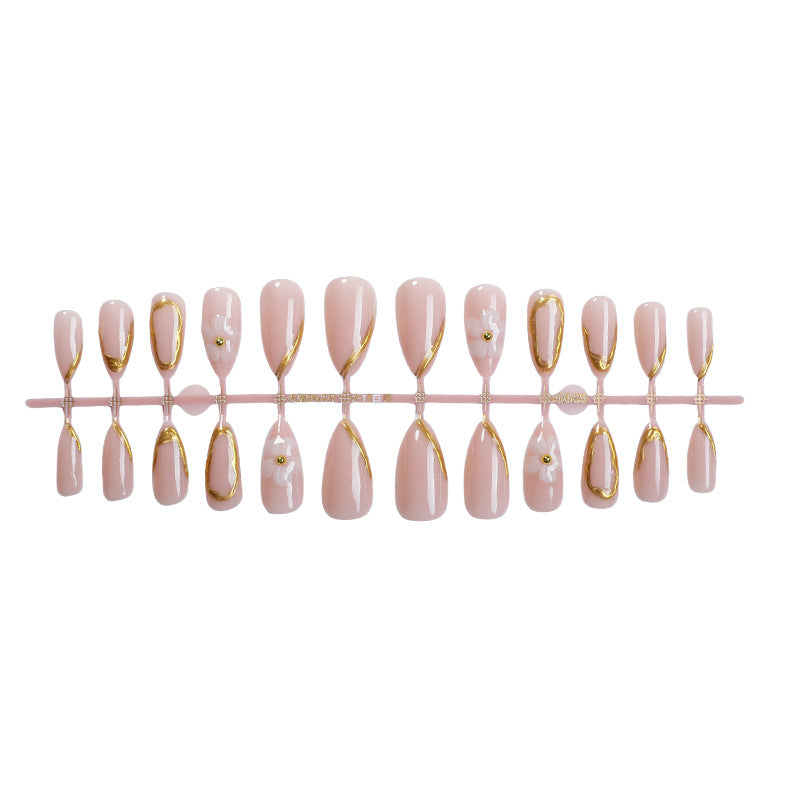 Luxurious Press-On Nail Art Set with Gold Accents Bowlift