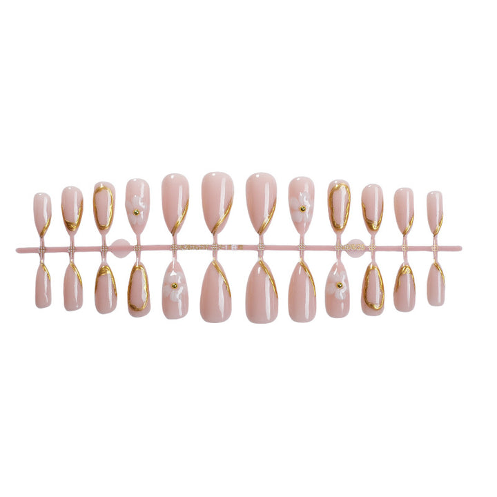 Luxurious Press-On Nail Art Set with Gold Accents Bowlift