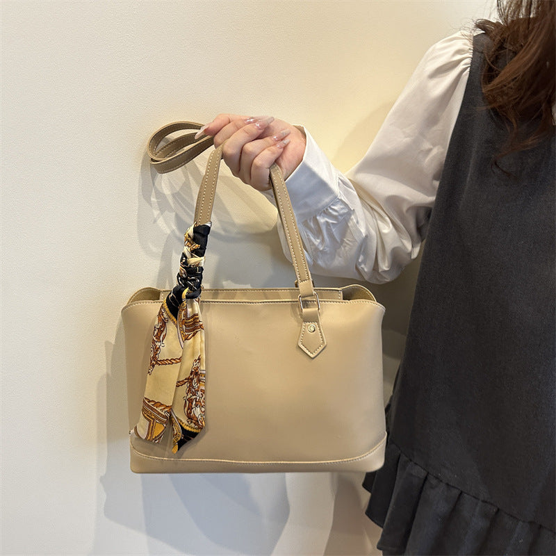Elegant Structured Tote Bag with Decorative Scarf Bowlift