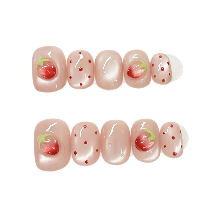 Artistic Press-On Nail Set with Strawberry Design Bowlift