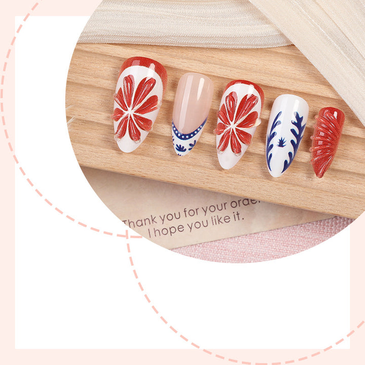 Floral Artistic Press-On Nail Set Bowlift