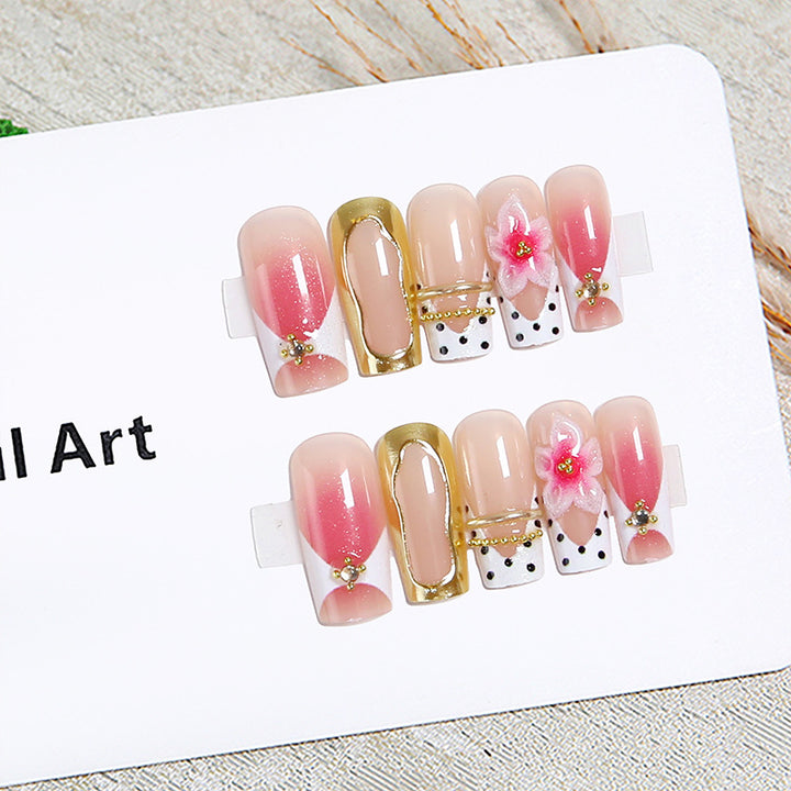 Artistic 3D Nail Tips with Floral Accents Bowlift