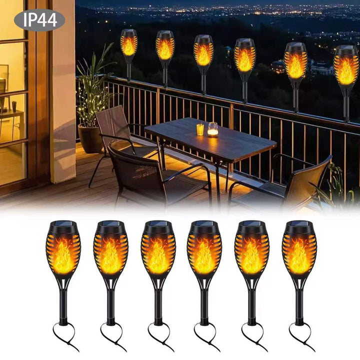 Realistic Animated Flame Solar Garden Torch Stake And Railing Clip Lights Bowlift