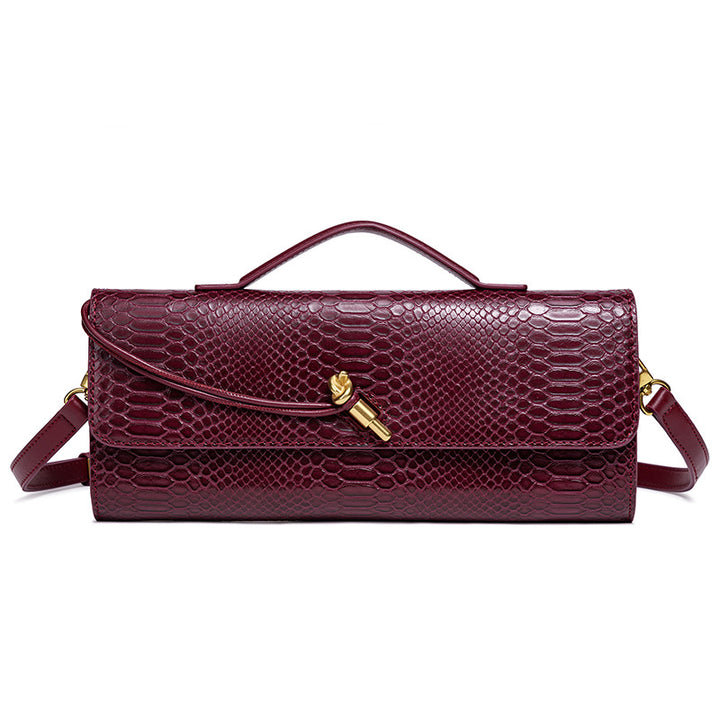 Embossed Snake Print Evening Clutch Bowlift