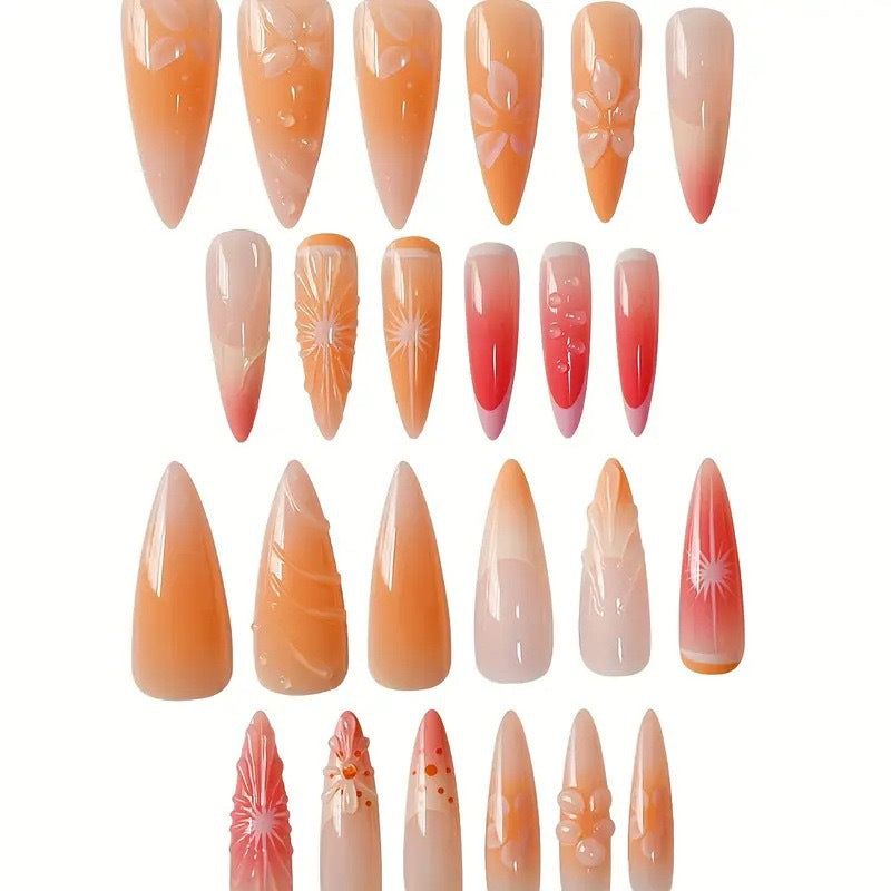 Artistic Floral Stiletto Nail Enhancements Bowlift