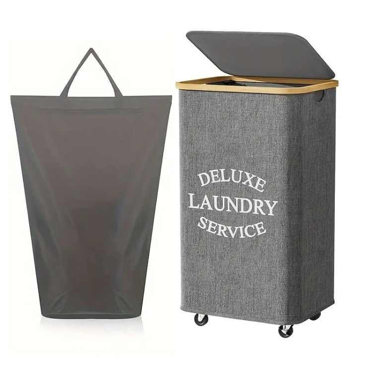 Laundry separation system with bamboo lid and multiple compartments Bowlift