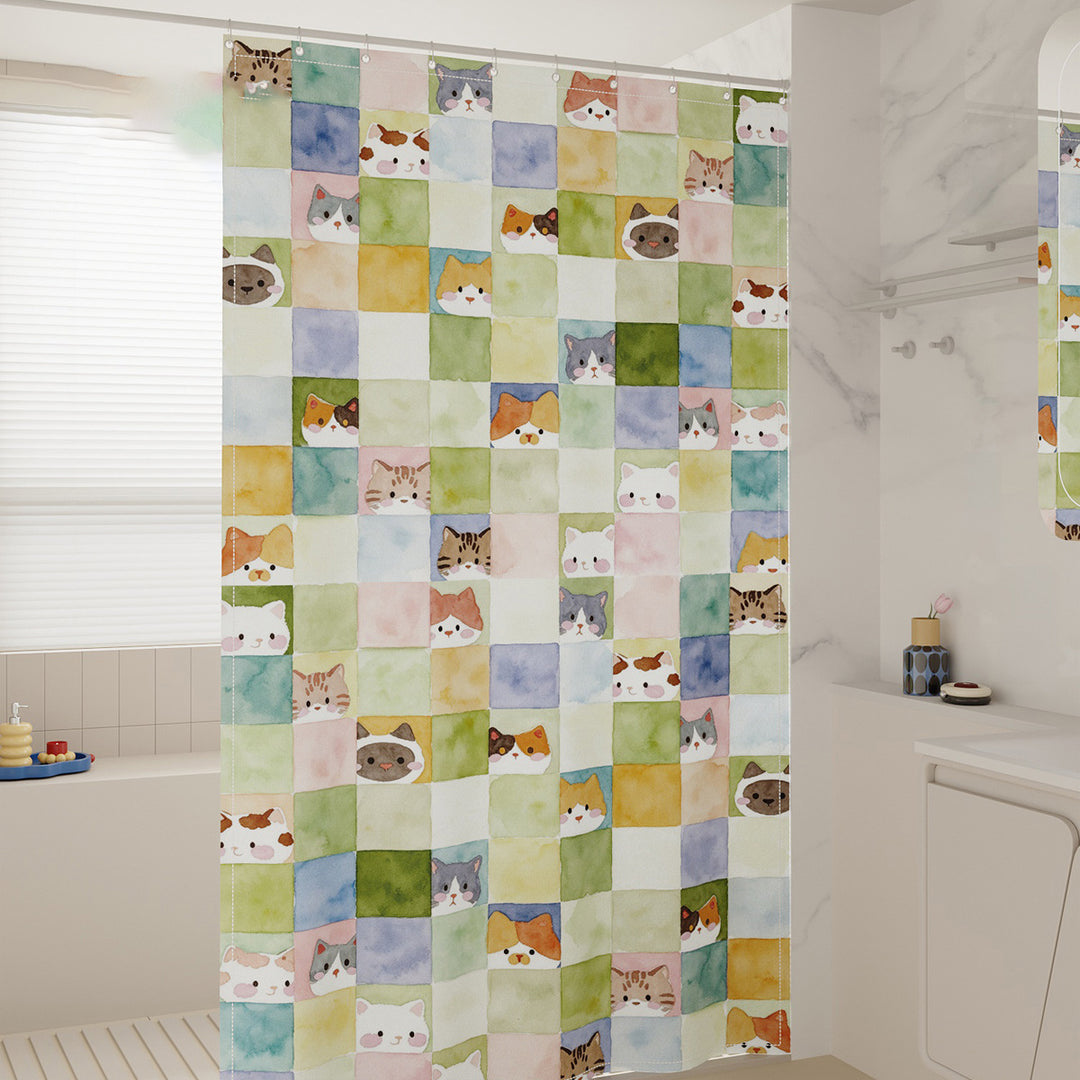 Watercolor Cat Print Shower Curtain Bowlift