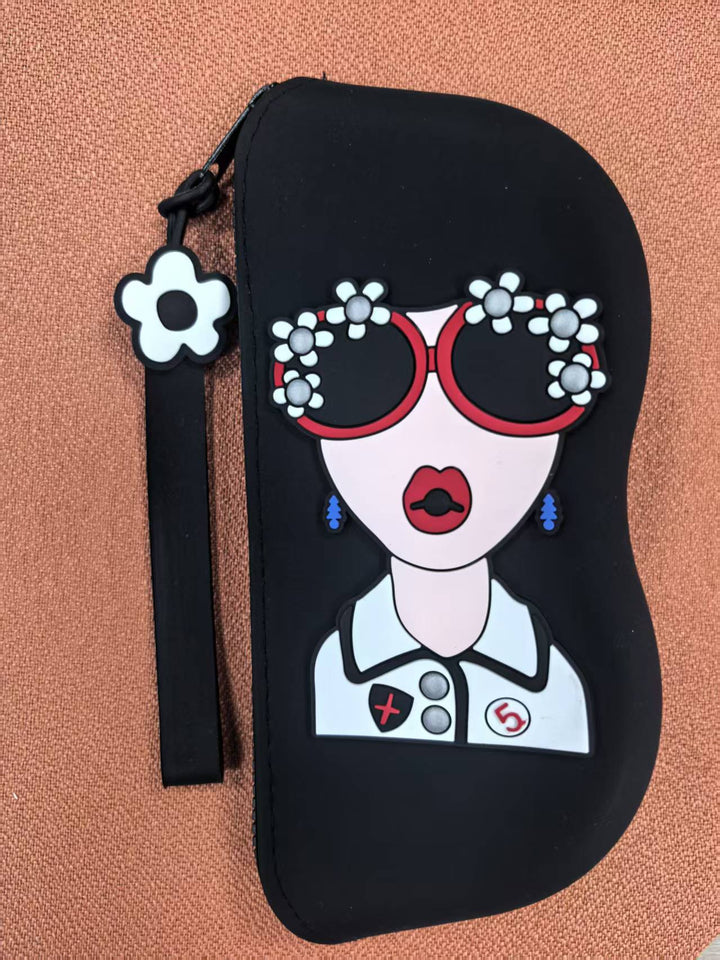 Molded silicone protective sunglasses case with paracord wrist strap and 3D floral eyewear applique Bowlift