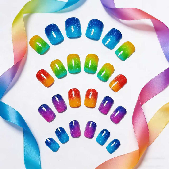 Glittered Rainbow Ombre Nail Art Bowlift