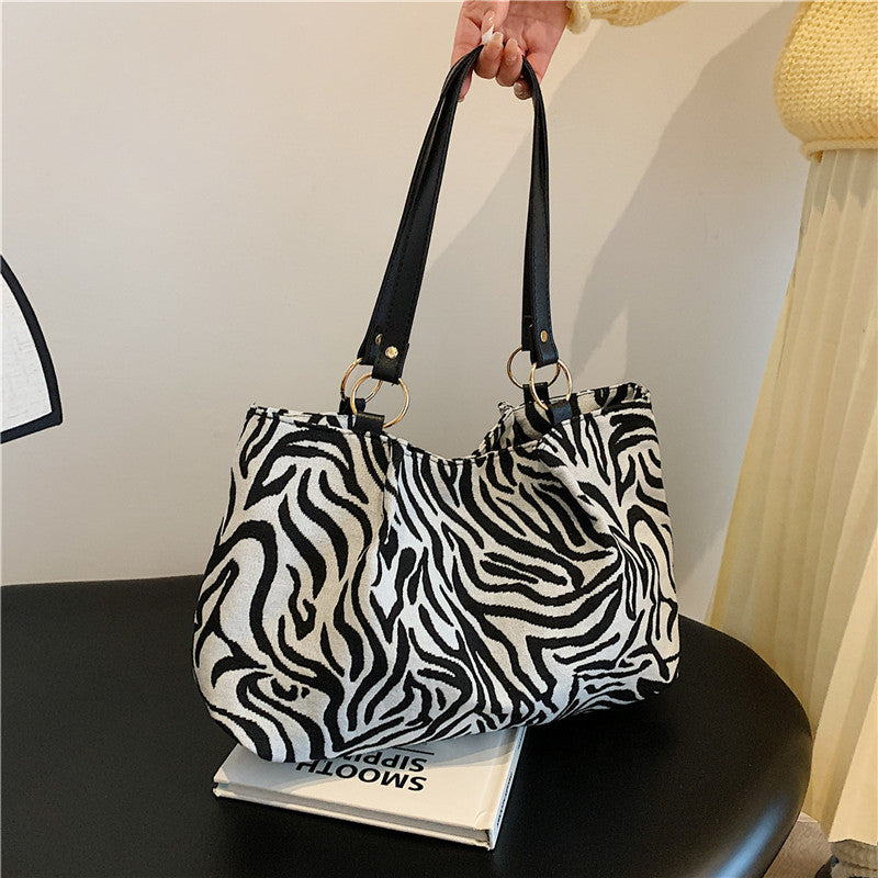 Stylish Zebra Print Canvas Tote Bag Bowlift