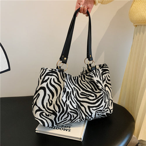 Stylish Zebra Print Canvas Tote Bag Bowlift