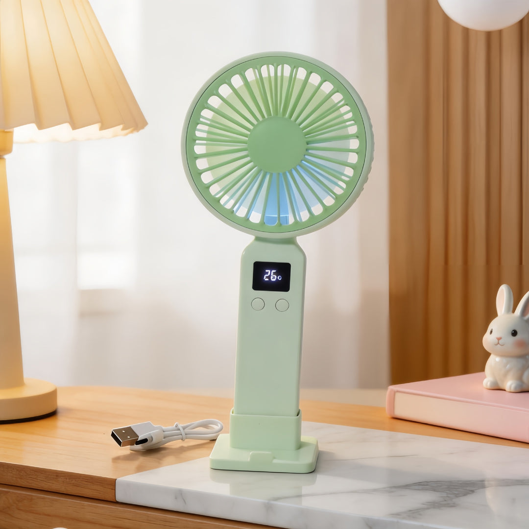 Women Portable Battery Handheld Fan with Digital Control Bowlift