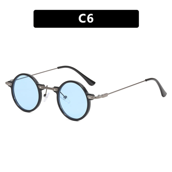 Women's round sunglasses with stylish metal frame and large blue lenses Bowlift