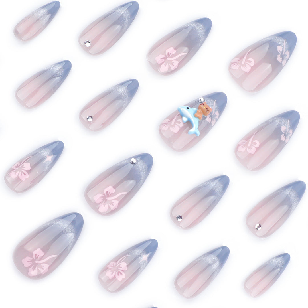 Artful nail extensions with elegant ombré design and floral accents Bowlift
