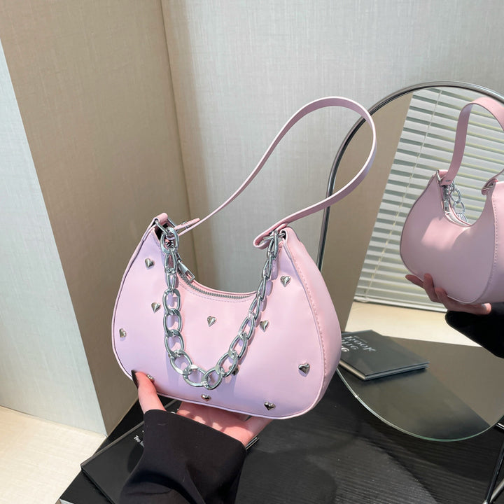 Chic Heart-Embellished Shoulder Bag Bowlift
