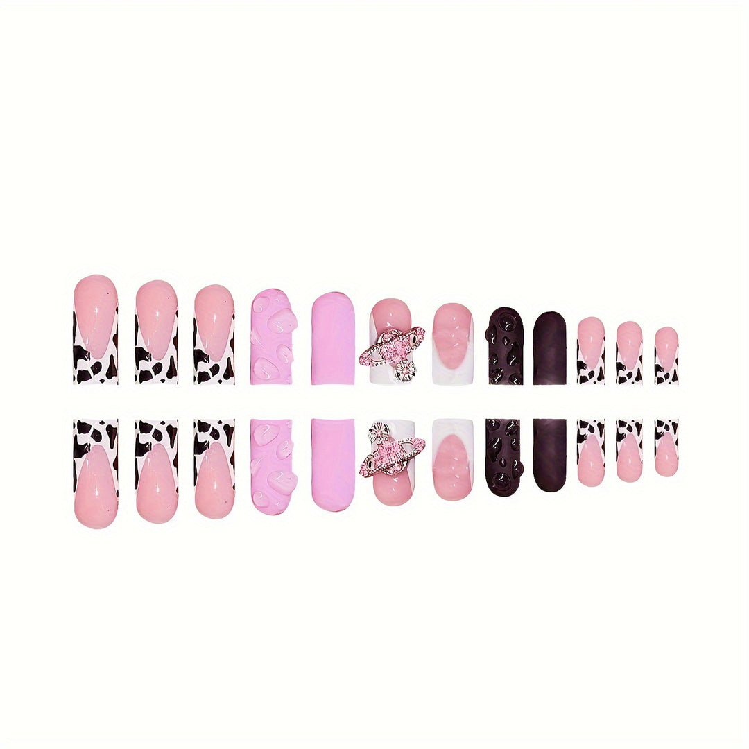 Decorative 3D Press-On Nail Art with Gemstone Accents Bowlift