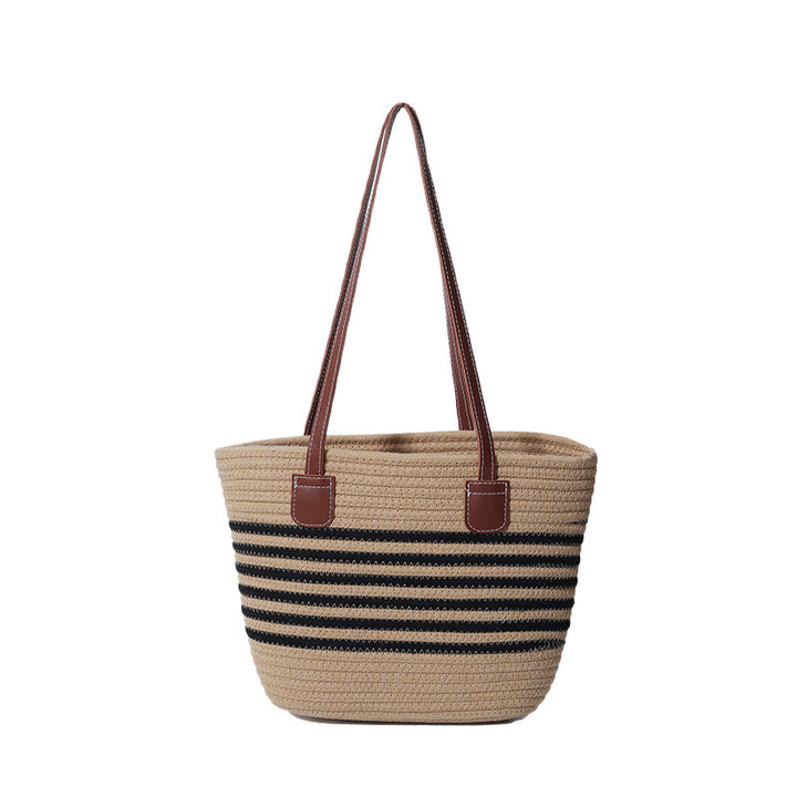 Striped Woven Beach Tote Bag Bowlift