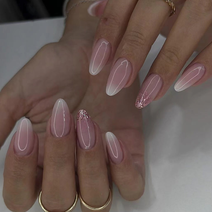 Artful Nail Extensions with Glitter Decoration and Ombre Effect Bowlift