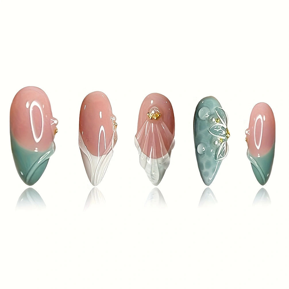 Floral-Embellished Stiletto Press-On Nails Bowlift 1787368964