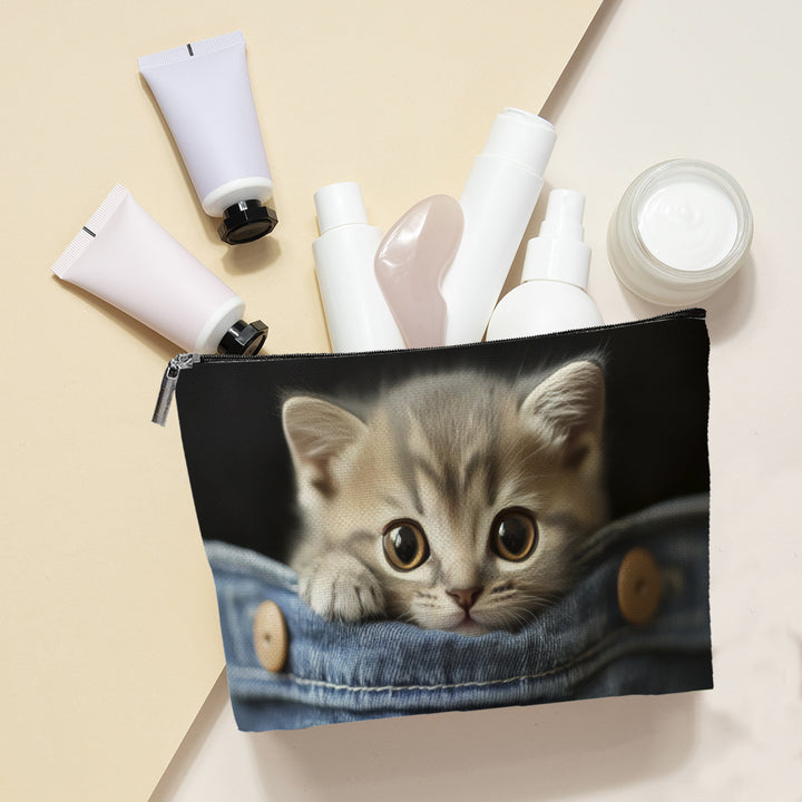 Embroidered Owl Textured Makeup Pouch With Zipper And Water-Resistant Lining