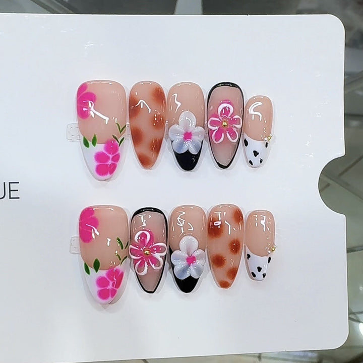 Artistic Floral Press-On Nail Set Bowlift 1787296026