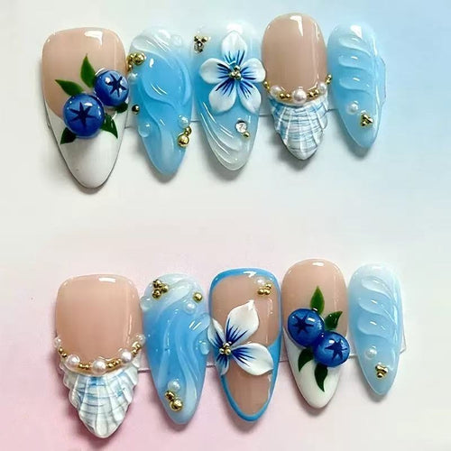 Floral Decorative Press-On Nail Set Bowlift