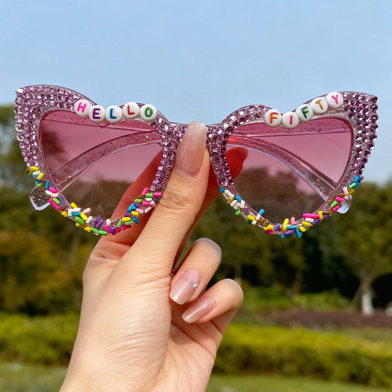 Decorative Cat-Eye Sunglasses with Rhinestones Bowlift