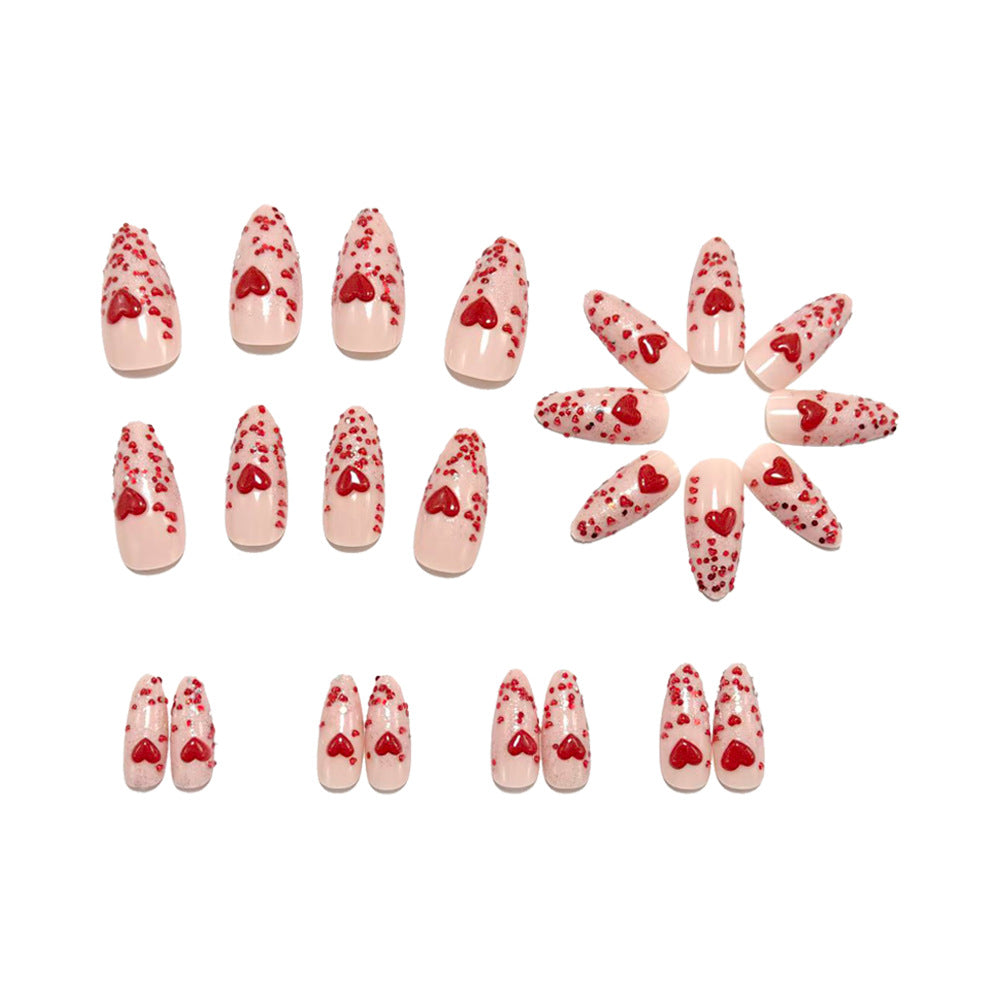 Artificial nails with sparkling heart design and glitter coating Bowlift