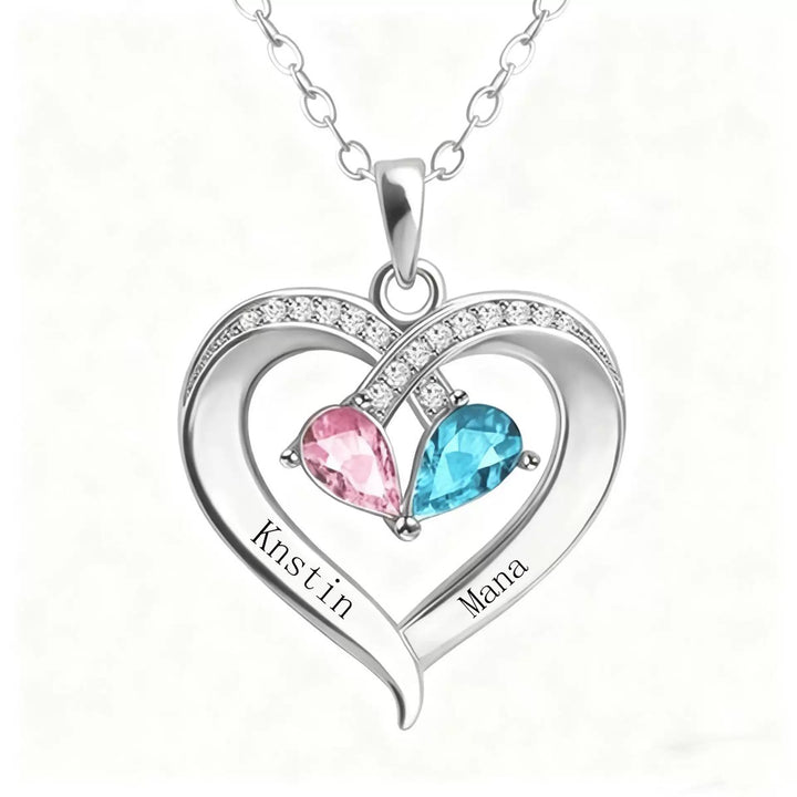 Forever Yours - Birthstone Heart Necklace & Engraved Walnut Box